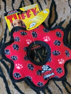 Tuffy Jr. Dog Red Paw-Print Star Ring Toy .. Tuff scale 9 New Sz Sm Med Ea.